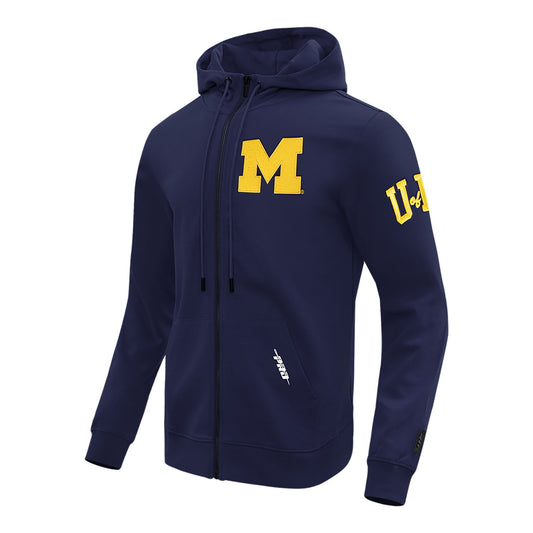 Michigan Wolverines Classic DK Navy Full-Zip Pullover Hoodie In Navy - Front Side View