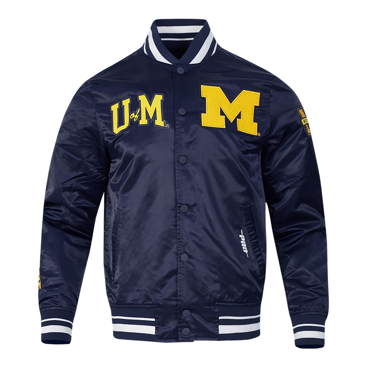 Michigan Wolverines Classic Rib Satin Jacket in Navy - Front View
