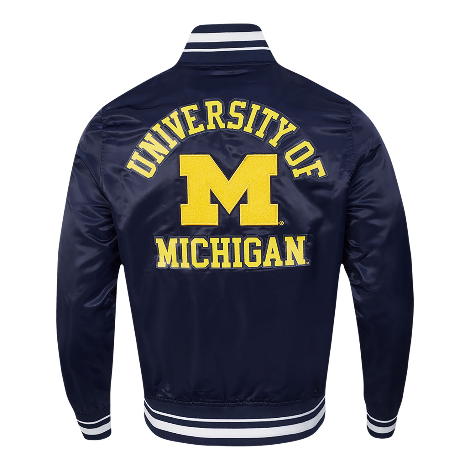 Michigan Wolverines Classic Rib Satin Jacket in Navy - Back View