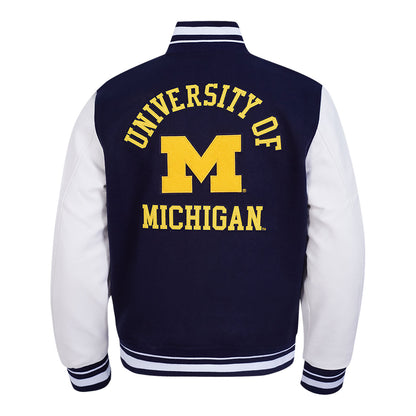 Michigan Wolverines Classic Ribbed Wool Varsity Jacket In Navy - Back View