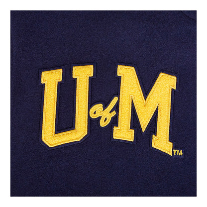 Michigan Wolverines Classic Ribbed Wool Varsity Jacket In Navy - Patch View