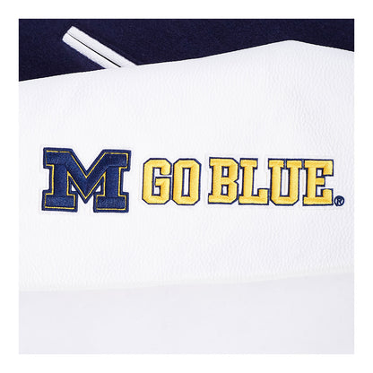 Michigan Wolverines Classic Ribbed Wool Varsity Jacket In Navy - Patch View 2