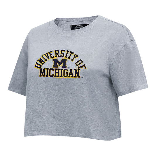 Michigan Wolverines Ladies Classic Grey SJ Boxy Tee In Grey - Front Side View