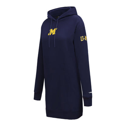 Michigan Wolverines Classic Ladies Fleece Hoodie Dress In Navy - Side View