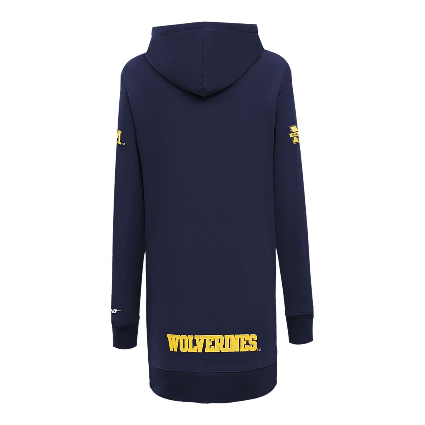 Michigan Wolverines Classic Ladies Fleece Hoodie Dress In Navy - Back View
