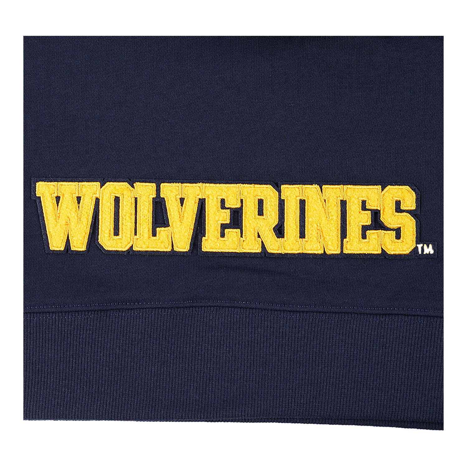 Michigan Wolverines Classic Ladies Cropped Fleece Pullover Hoodie In Navy - Patch View 