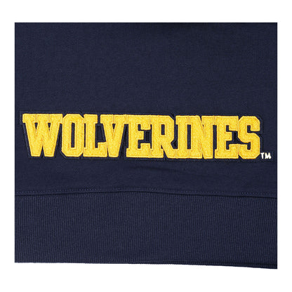 Michigan Wolverines Classic Ladies Cropped Fleece Pullover Hoodie In Navy - Patch View 
