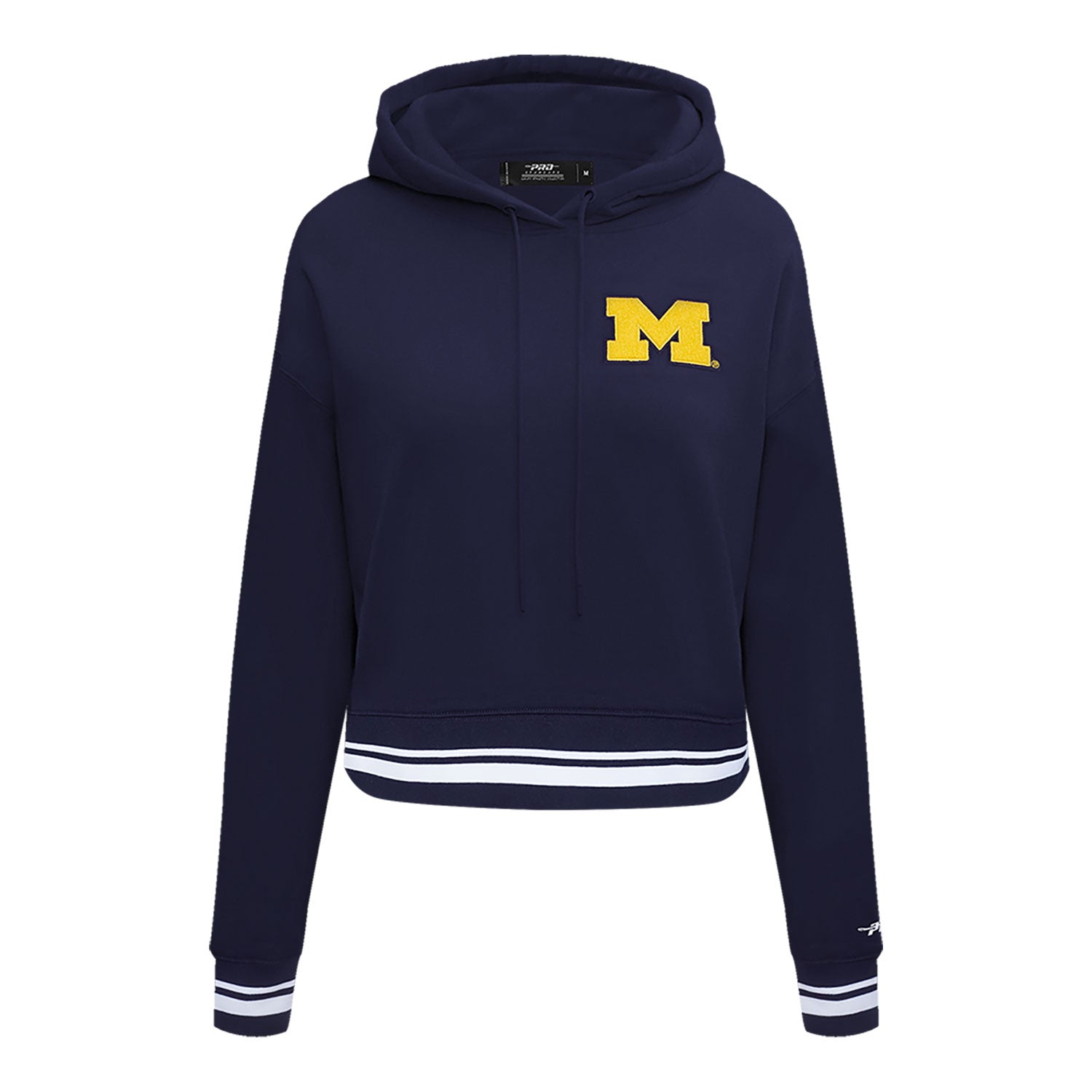 Michigan Wolverines Classic Ladies Ribbed Fleece Cropped Pullover Hoodie In Navy - Front View