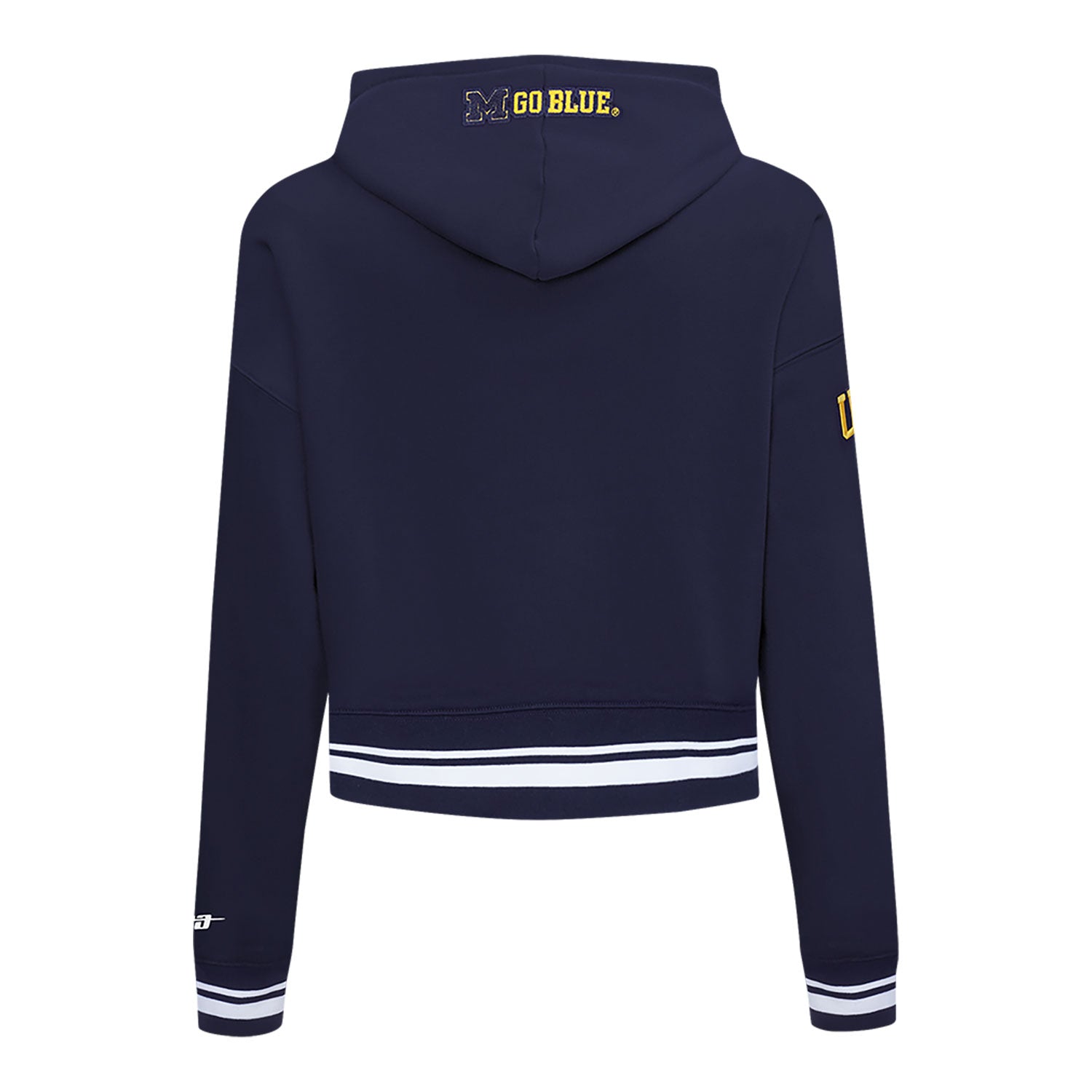 Michigan Wolverines Classic Ladies Ribbed Fleece Cropped Pullover Hoodie In Navy - Back View