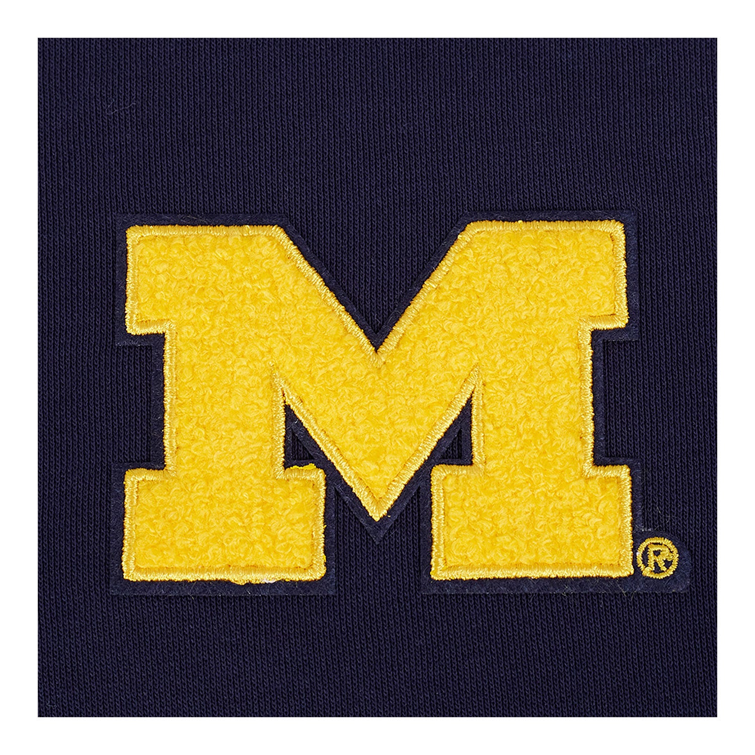 Michigan Wolverines Classic Ladies Ribbed Fleece Cropped Pullover Hoodie In Navy - Patch View 2