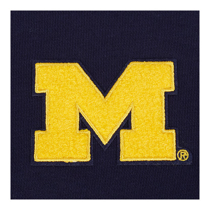 Michigan Wolverines Classic Ladies Ribbed Fleece Cropped Pullover Hoodie In Navy - Patch View 2