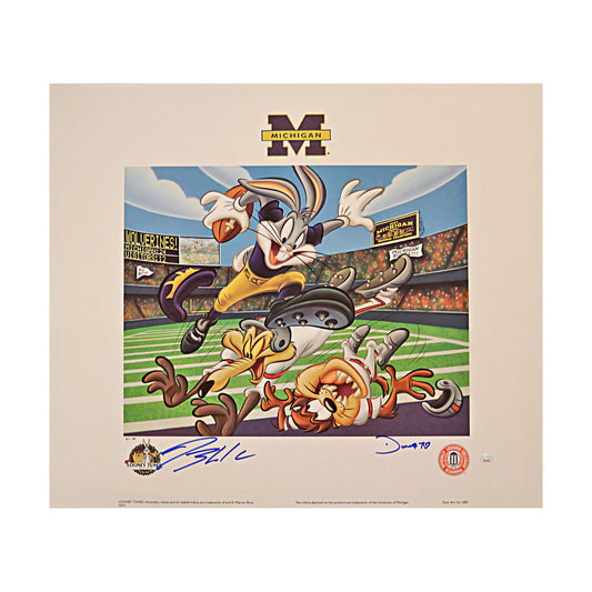 Blake Corum Donovan Edwards Dual Signed 19x22.5 Bo Knows Bugs HC 40 Litho (JSA Holo) - Front View