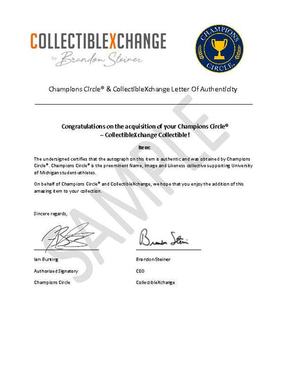 Corum, Zinter, McGregor, Loveland, Graham Michigan Wolverines Autographed Signed 5 Signature 2023 National Champions Logobrands Football with Custom Designed Glass Case In Case - CA View