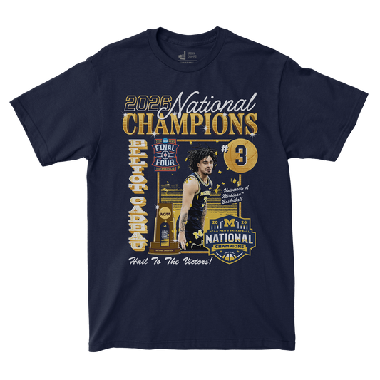 Michigan Wolverines Men's Basketball Campus Ink 2026 National Champion #3 Elliot Cadeau T-Shirt