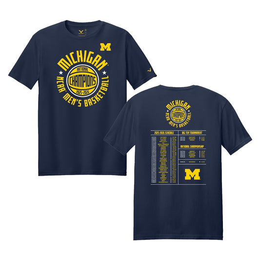 Michigan Wolverines Basketball 2025-26 National Champions Schedule Tee