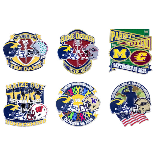 Michigan Wolverines 2025 Gameday Football Hatpins Bundle In Multi-Color - All 6 Front View