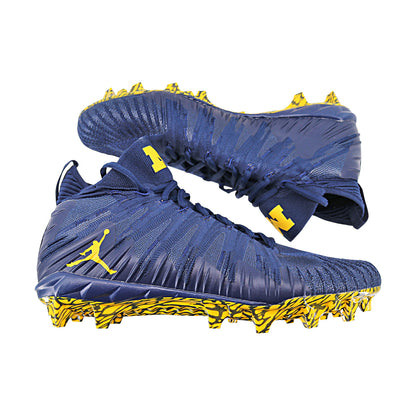 Jordan Brand Alpha Menace Elite University of Michigan Team Issued Cleats Size 12.5 In Blue - Above View