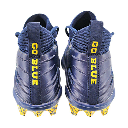 Jordan Brand Alpha Menace Elite University of Michigan Team Issued Cleats Size 12.5 In Blue - Back View