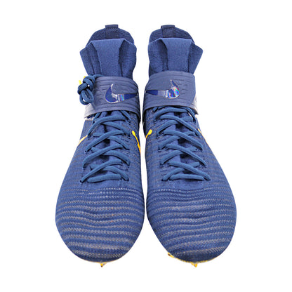Jordan Brand Alpha Menace Elite 2 University of Michigan Team Issued Cleats Size 17 In Blue - Front View