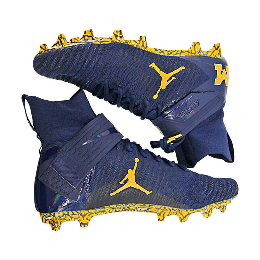 Jordan Brand Alpha Menace Elite 2 University of Michigan Team Issued Cleats Size 11 In Blue - Side View