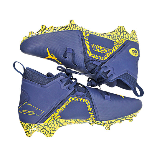 Jordan Brand Alpha Menace Pro 3 University of Michigan Team Issued Cleat Size 10.5 In Blue - Above View