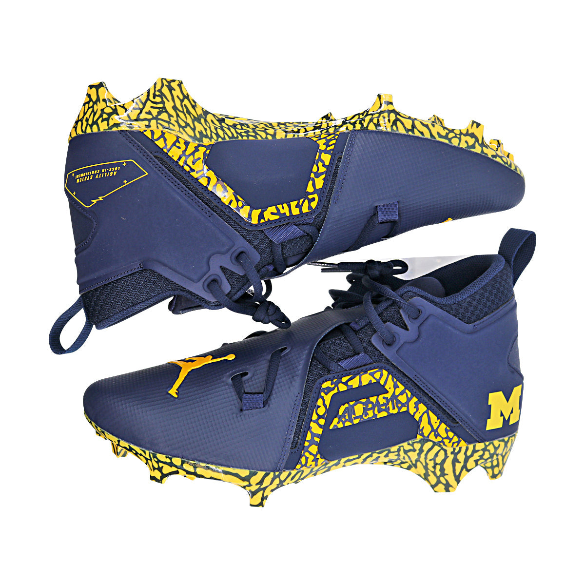 Jordan Brand Alpha Menace Pro 3 University of Michigan Team Issued Cleat Size 10.5 In Blue - Above View 2