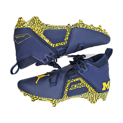 Jordan Brand Alpha Menace Pro 3 University of Michigan Team Issued Cleat Size 10.5 In Blue - Above View 2