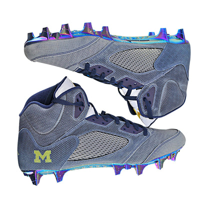 Jordan Brand Retro 5 Mid University of Michigan Team Issued Cleats Size: 17 In Blue - Side View