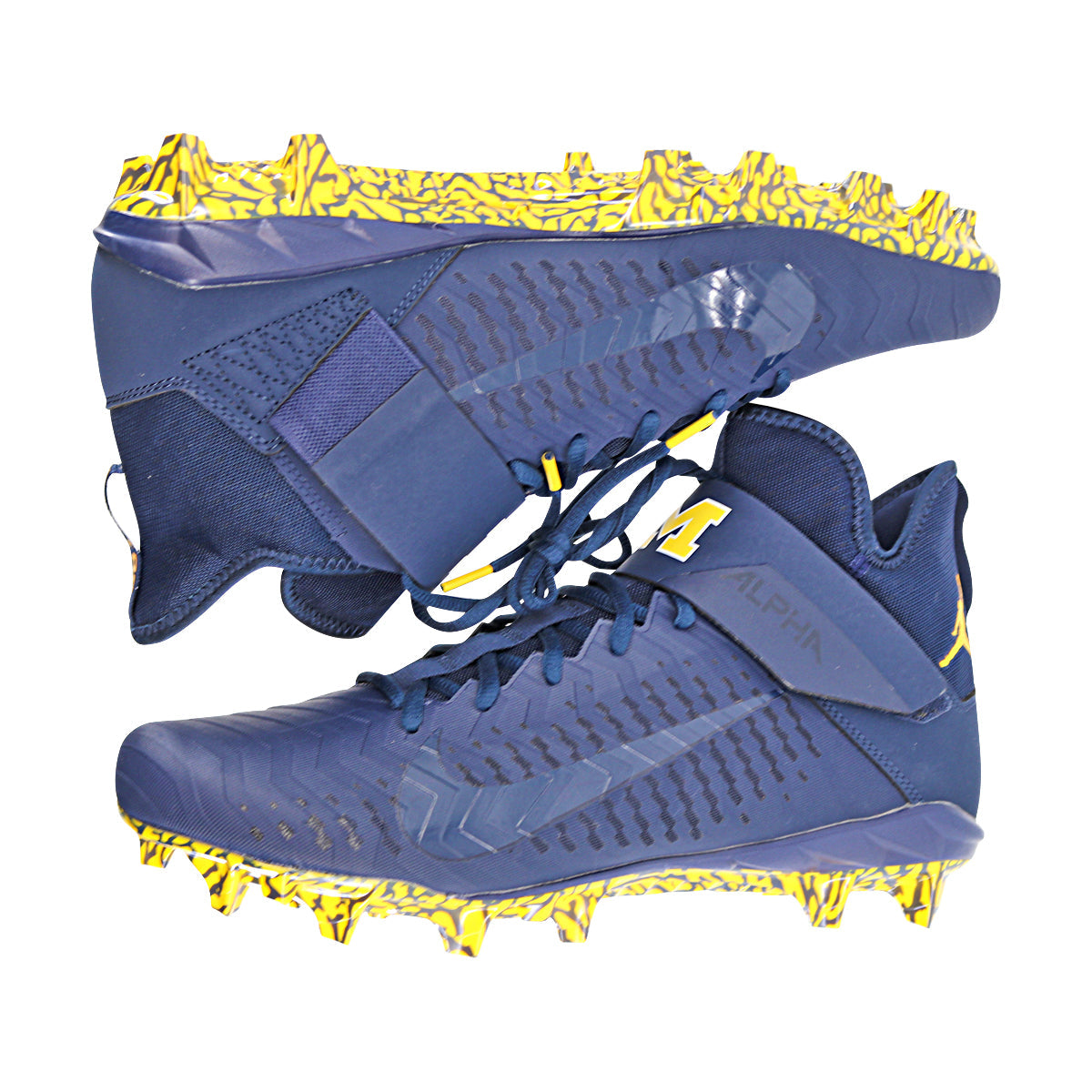 Jordan Brand Alpha Menace Pro 2 University of Michigan Team Issued Cleats Size 12 In Blue - Side View 2