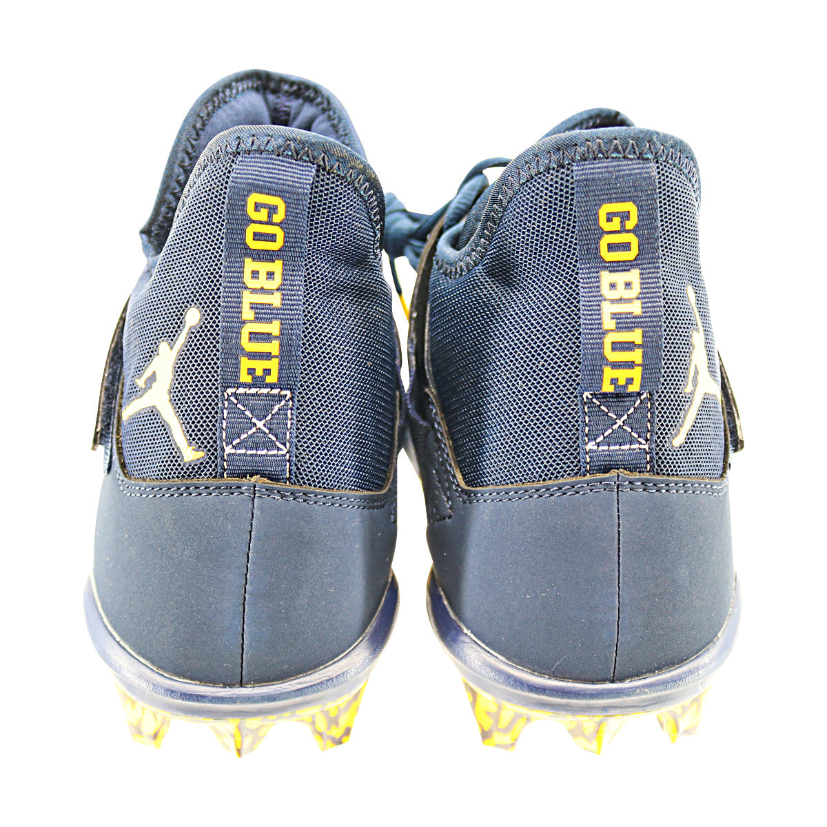 Jordan Brand Alpha Menace Pro 2 University of Michigan Team Issued Cleats Size 12 In Blue - Back View