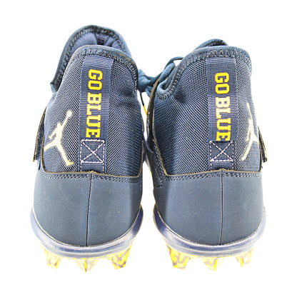 Jordan Brand Alpha Menace Pro 2 University of Michigan Team Issued Cleats Size 12 In Blue - Back View