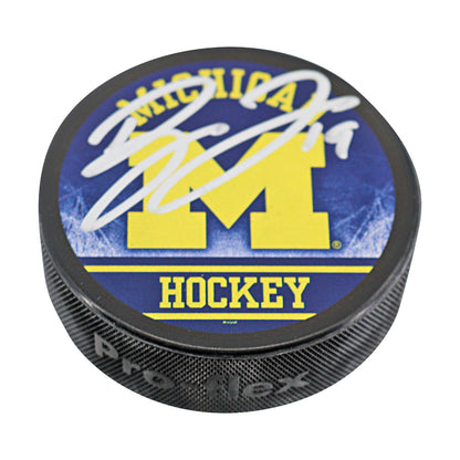 Dylan Larkin Autographed Signed University of Michigan Wolverines Hockey Puck (Fanatics Auth) - Front View
