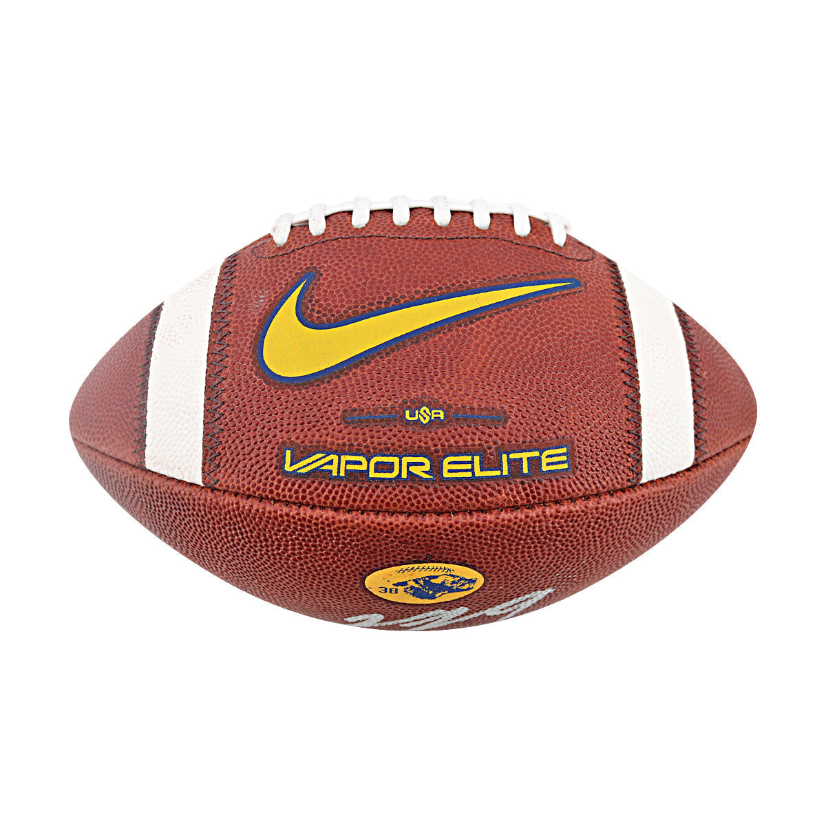 JJ McCarthy University of Michigan Autographed Team Issued Nike Vapor Elite Ball #38 Football (CX Auth) - Front View