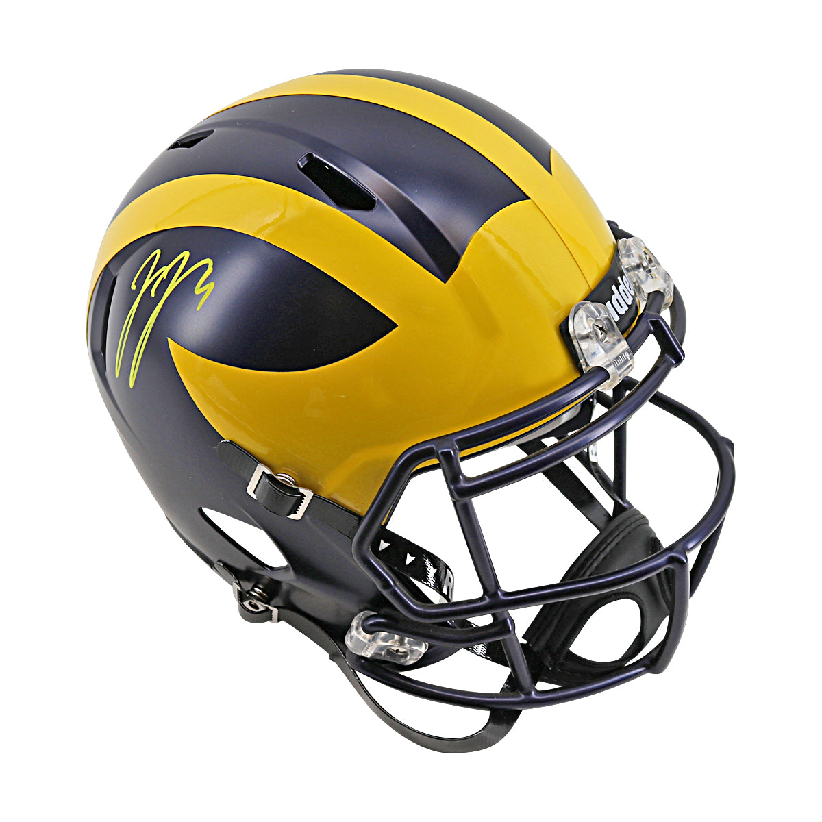 JJ McCarthy University of Michigan Autographed Riddell Full Size Replica Speed Helmet (Beckett Auth) - Side View 3