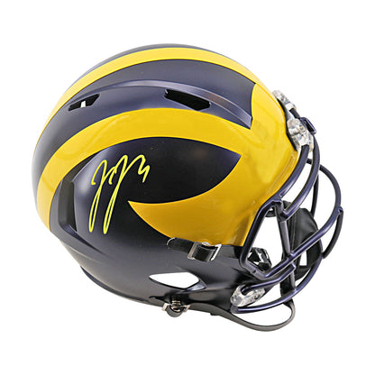 JJ McCarthy University of Michigan Autographed Riddell Full Size Replica Speed Helmet (Beckett Auth) - Side View 2