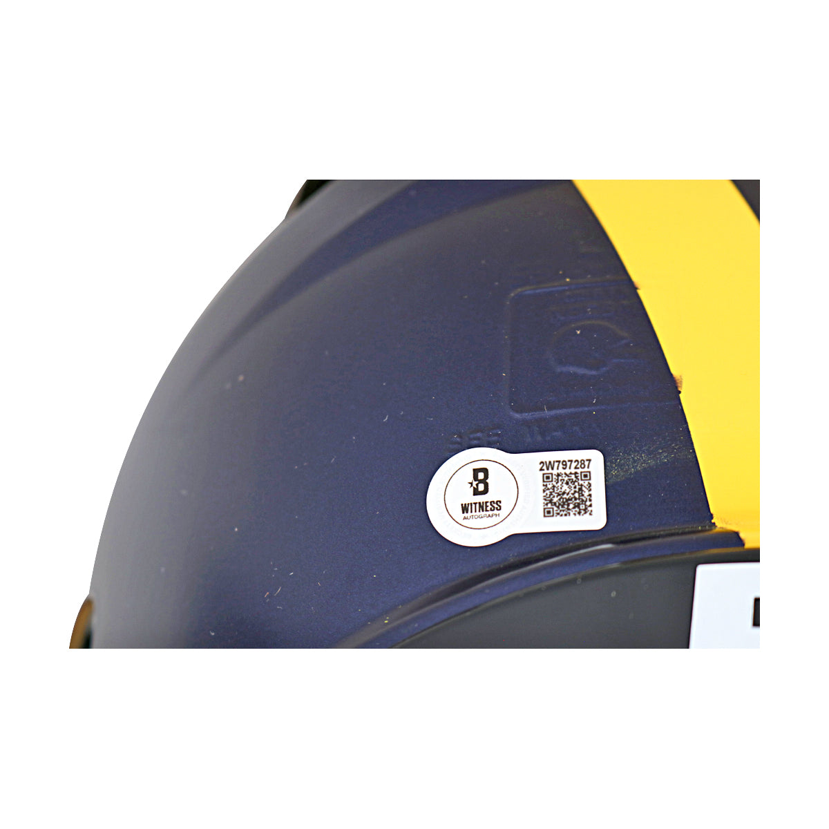 JJ McCarthy University of Michigan Autographed Riddell Full Size Authentic Speed Helmet (Beckett Auth) - Sticker View