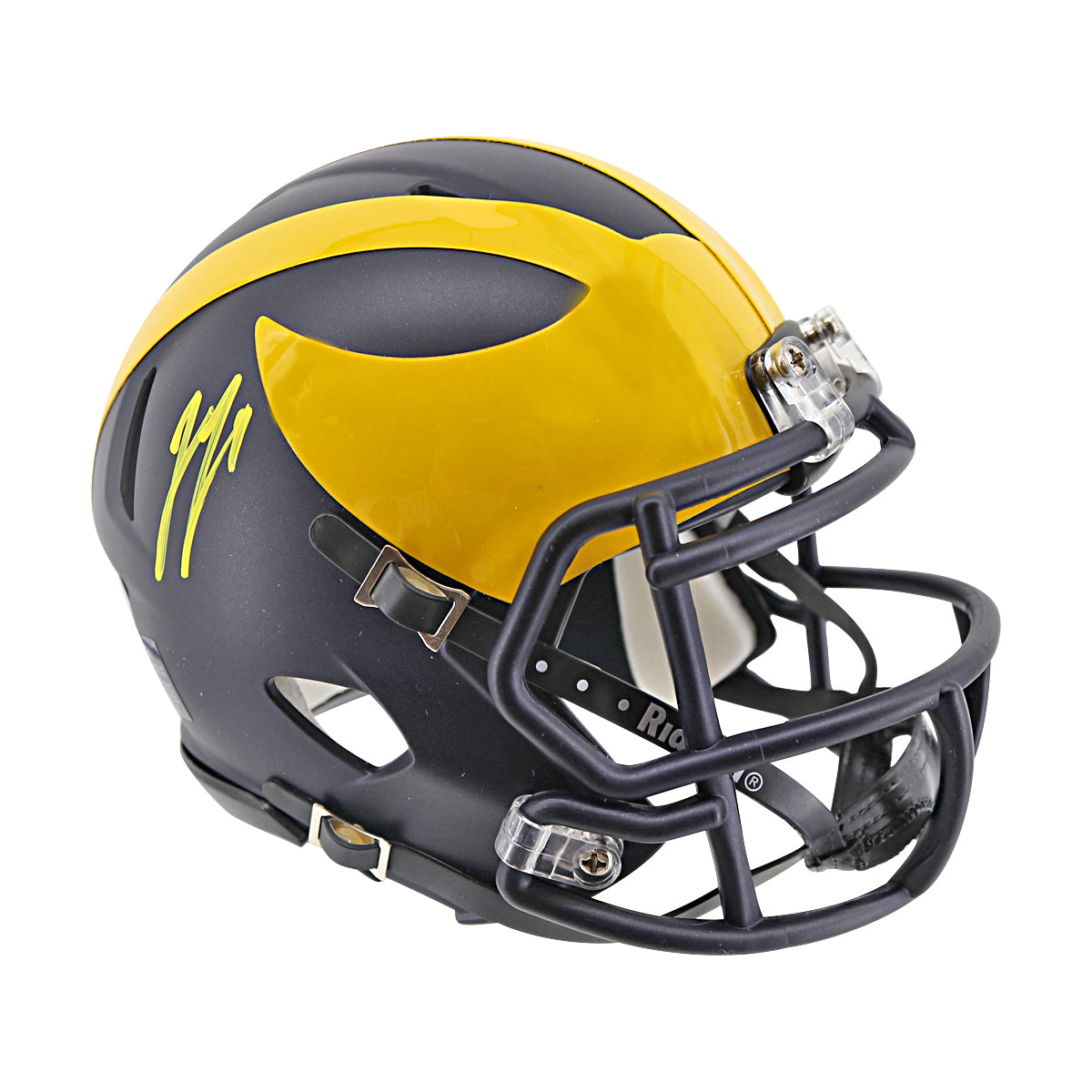 JJ McCarthy University of Michigan Autographed Riddell Mini Helmet (CX Auth) - Right Side View 2