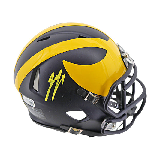 JJ McCarthy University of Michigan Autographed Riddell Mini Helmet (CX Auth) - Right Side View