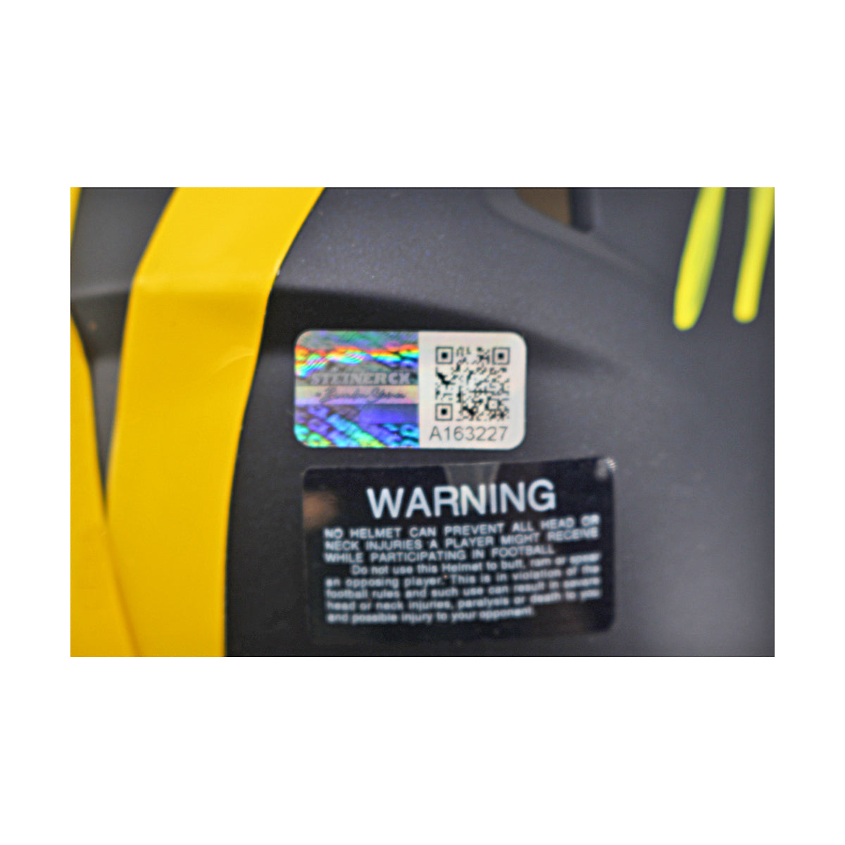 JJ McCarthy University of Michigan Autographed Riddell Mini Helmet (CX Auth) - Sticker View