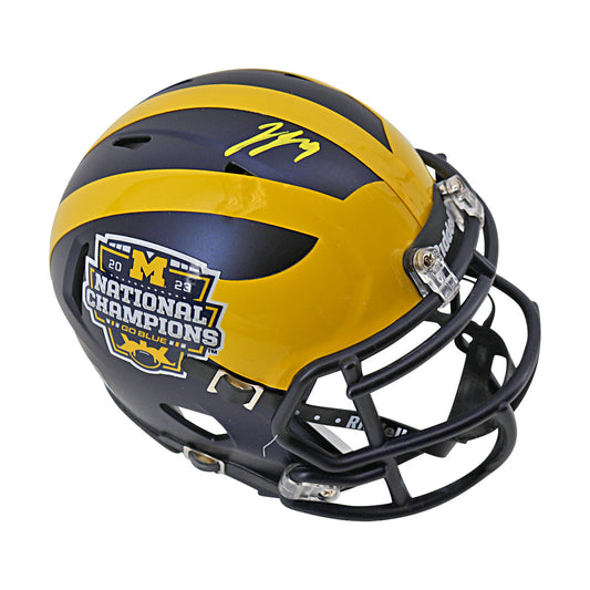 JJ McCarthy University of Michigan Autographed Riddell 2023 National Champions Mini Helmet (CX Auth) - Right Side View