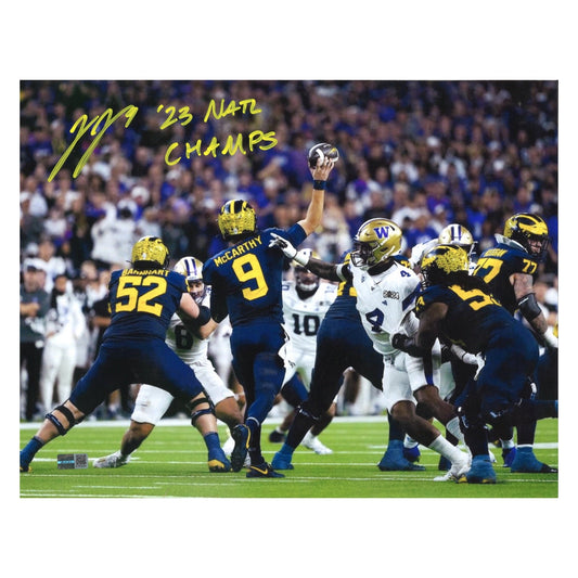 JJ McCarthy University of Michigan Autographed Signed Inscribed '23 Natl Champs' 11x14 Photograph (CX Auth) - Front View