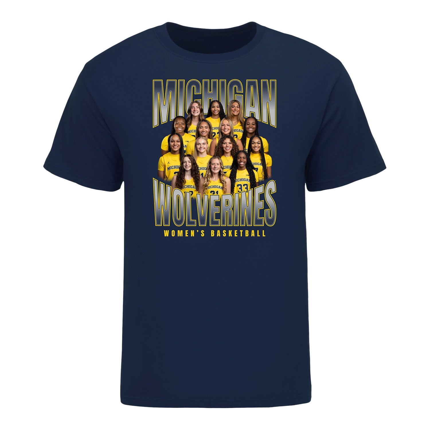 Michigan Wolverines 2025-2026 Womens Basketball Team Shirt In Blue - Front View
