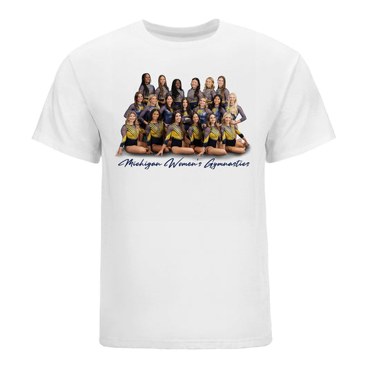 Michigan Wolverines Women's Gymnastics 50th Anniversary T-Shirt - Front Text
