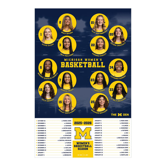 Michigan Wolverines Women's Basketball 2025-2026 Schedule Poster - Front View