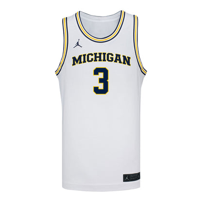 Michigan Wolverines #3 Trey Burke White Basketball Jersey - Front View