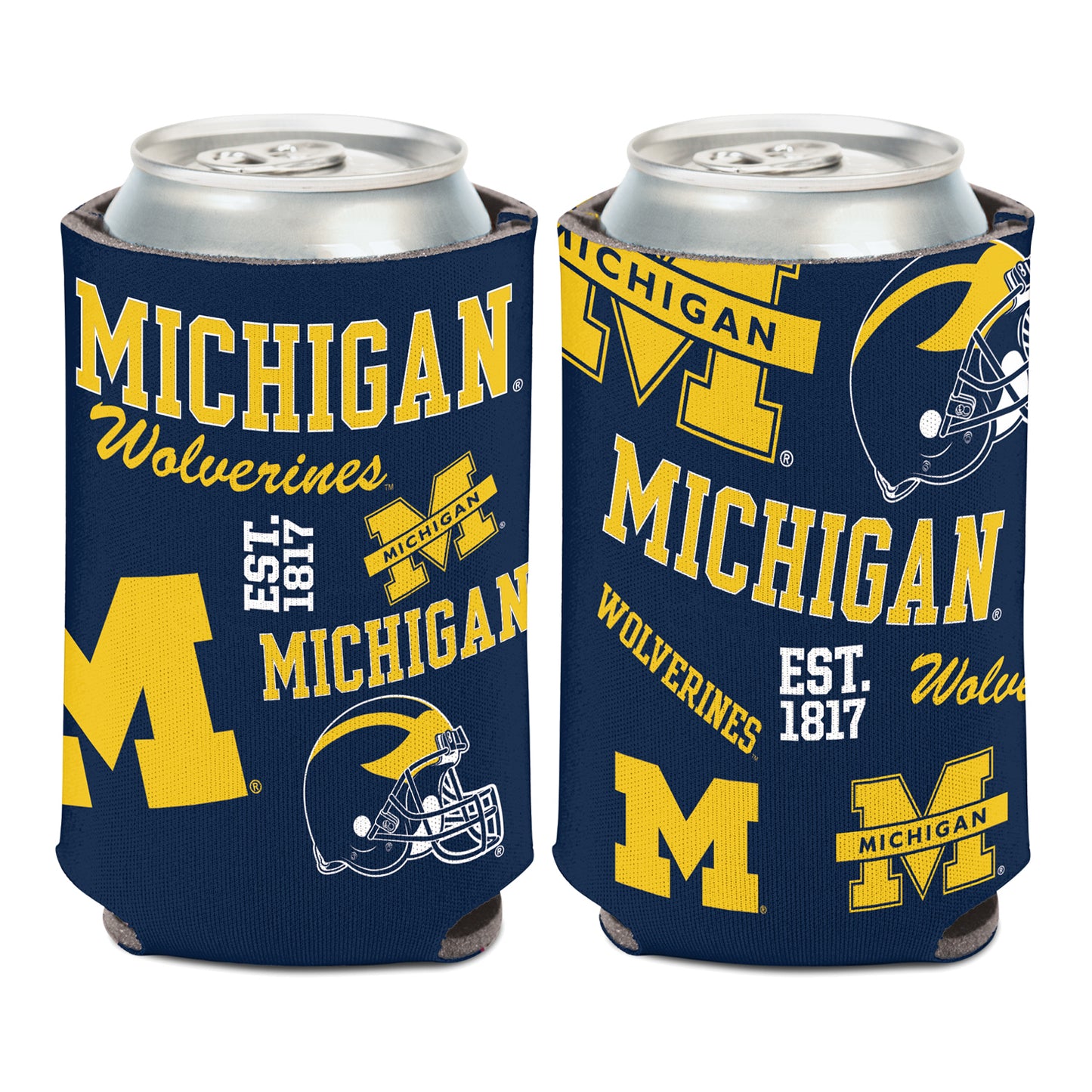 Michigan Wolverines Wincraft Scatterprint Navy Coozie - Main View