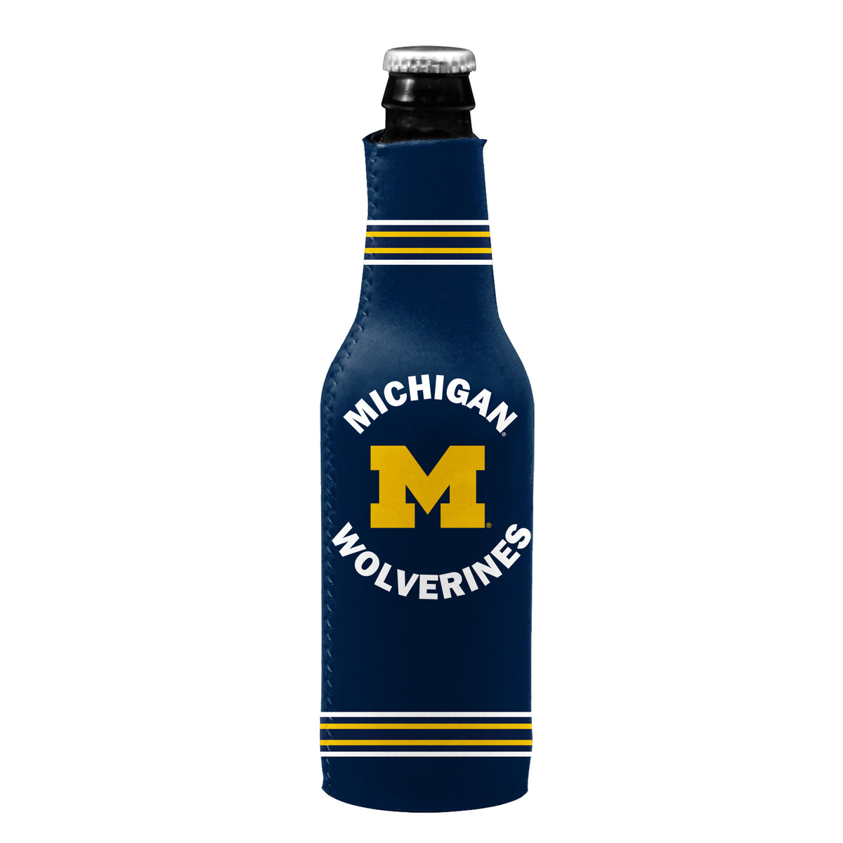 Michigan Wolverines Stripe Navy 12oz Bottle Coozie - Front View