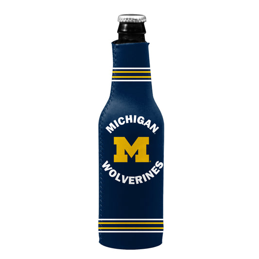 Michigan Wolverines Stripe Navy 12oz Bottle Coozie - Front View