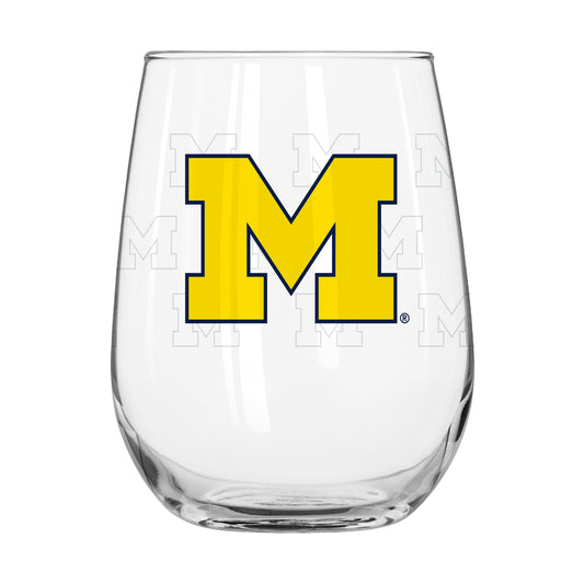 Michigan Wolverines Clear 16oz Stemless Glass - Front View