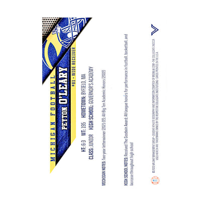 Peyton O'Leary Michigan Wolverines Autographed Signed 2023 Valiant Trading Card (CX Champions Circle LOA) - Back View